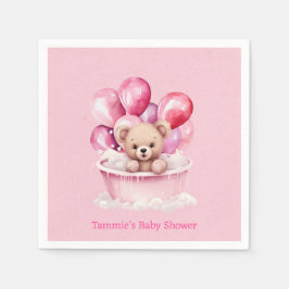 Servilleta De Papel Teddy Bear Tub rosa y Chica de globo Baby Shower