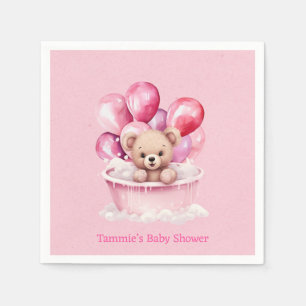Servilleta De Papel Teddy Bear Tub rosa y Chica de globo Baby Shower