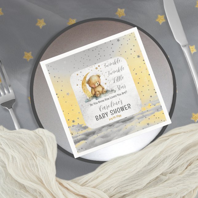 Servilleta De Papel Teddy Bear Twinkle Twinkle Little Star Baby Shower (Create an enchanting baby shower with our Teddy Bear Twinkle Twinkle Little Star collection.  )