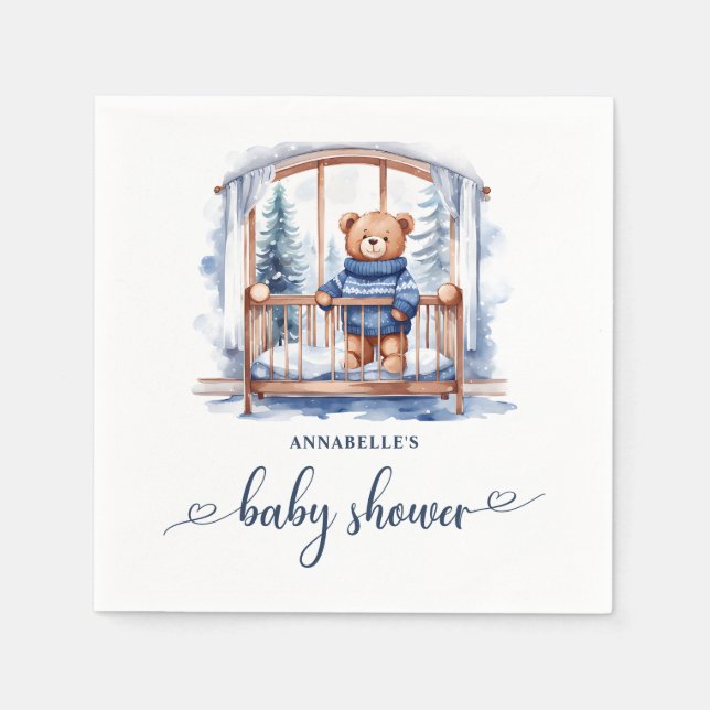 Servilleta De Papel Teddy Bear Winter Boy Baby Shower (Anverso)