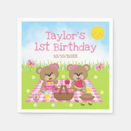 Servilleta De Papel Teddy Bears Picnic Pink Gingham Birthday