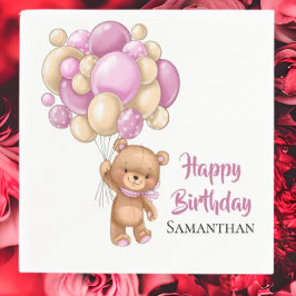 Servilleta De Papel Teddy Chica Feliz Cumpleaños - Blanco