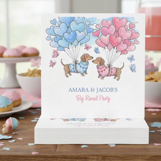 Servilleta De Papel Teenie Weenie Sweetheart Dachshund Gender Reveal (Party Napkins - Teenie Weenie Sweetheart Dachshund Gender Reveal collection by Darling & May)