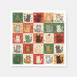 Servilleta De Papel Tela de Patchwork de Gatos de Navidad