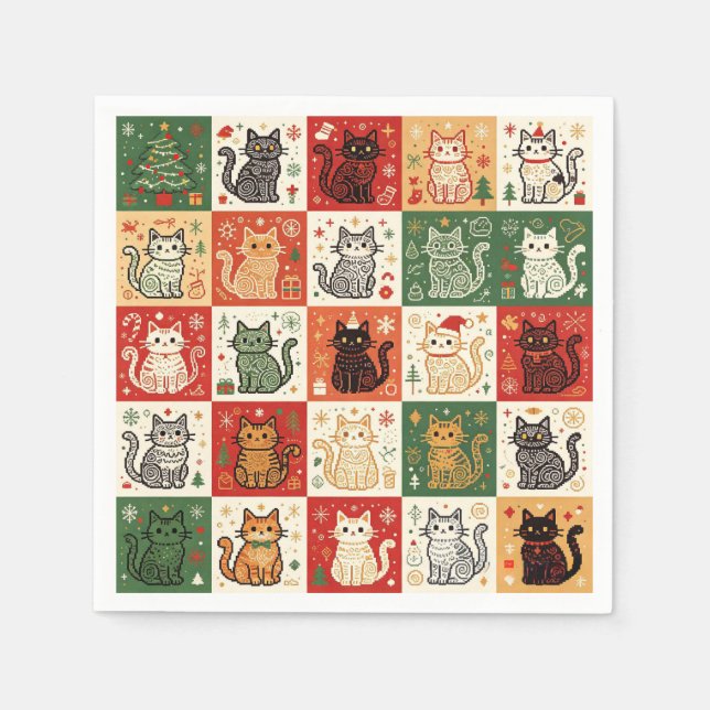 Servilleta De Papel Tela de Patchwork de Gatos de Navidad (Anverso)