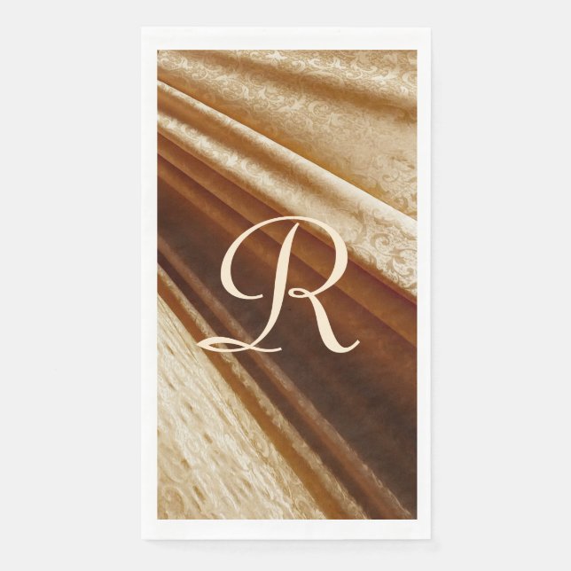 Servilleta De Papel Tela dorada floral con tela monogramada (Anverso)