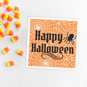Servilleta De Papel Telaraña naranja vintage Feliz Halloween araña