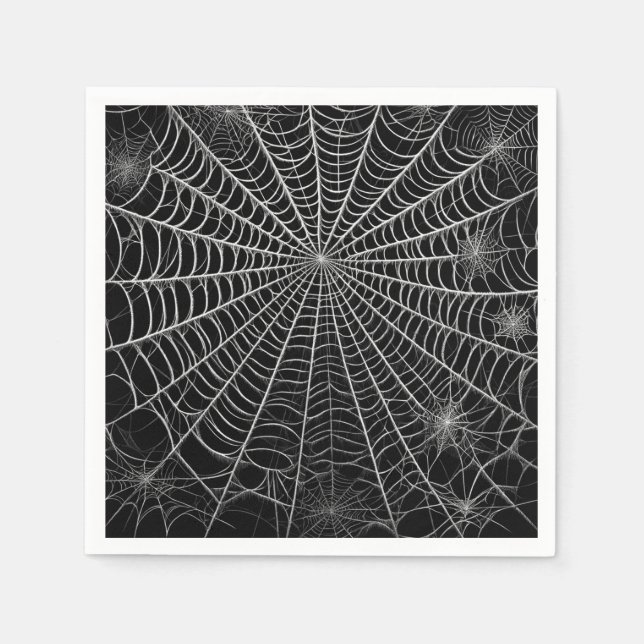 Servilleta De Papel Telarañas de araña negras y blancas Halloween (Anverso)
