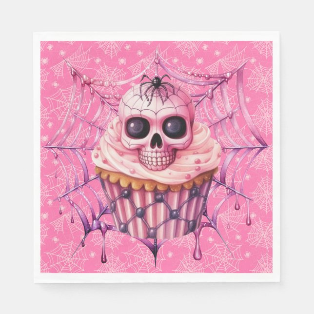 Servilleta De Papel Telarañas rosadas de Halloween (Anverso)