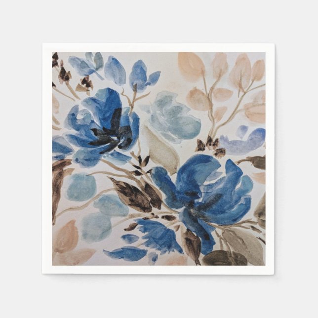 Servilleta De Papel Telas decorativas (Blue Watercolour Floral Design) (Anverso)