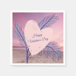 Servilleta De Papel Tema Costero Pastel Valentine Playa Rosa Sunset