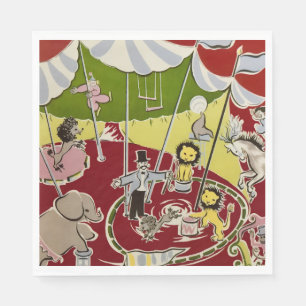 Servilleta De Papel Tema de Animales de Circo Retro Vintage