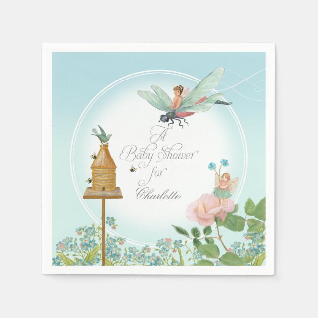 Servilleta De Papel Tema de Baby Shower Garden Fiesta Fairy Floral Bee (Anverso)