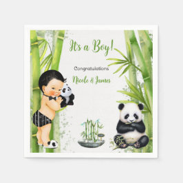 Servilleta De Papel Tema de Bambú de Panda Niño Negro Blanco Verde