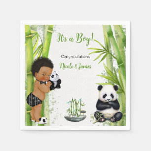 Servilleta De Papel Tema de Bambú de Panda Niño Negro Blanco Verde