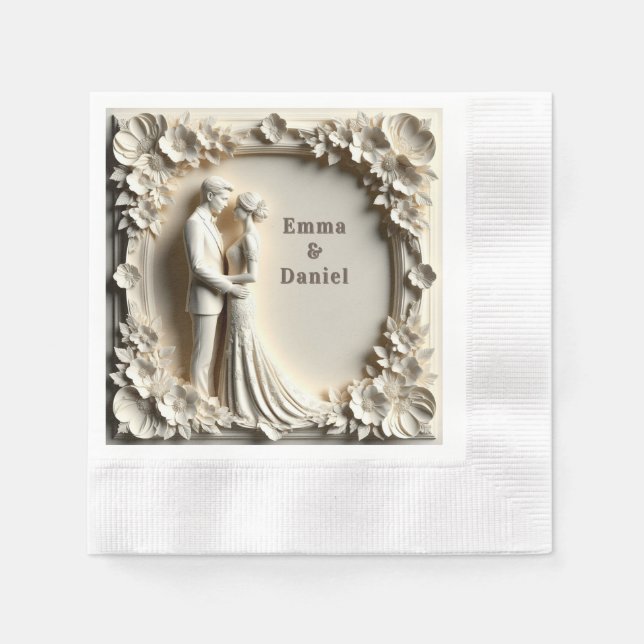Servilleta De Papel 🤍 Tema de boda de novios con flores blancas 🤍 (Anverso)