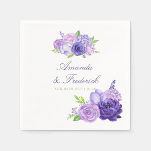 Servilleta De Papel Tema de boda floral de acuarela violeta ultra