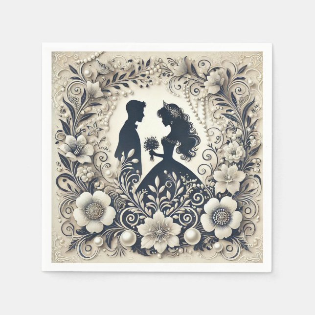 Servilleta De Papel Tema de Boda Floral Intrincado (Anverso)