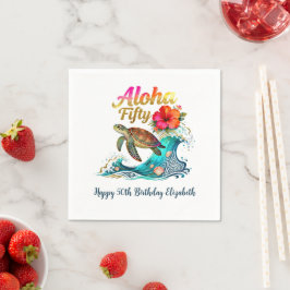Servilleta De Papel Tema de cumpleaños cincuenta tropical playa océano