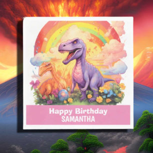 Servilleta De Papel Tema de cumpleaños de los dinosaurios arcoiris Ros
