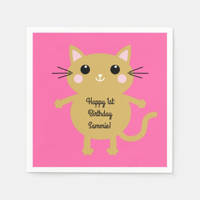 Servilleta De Papel Tema de fiesta de cumpleaños de gatito lindo para  (Anverso)