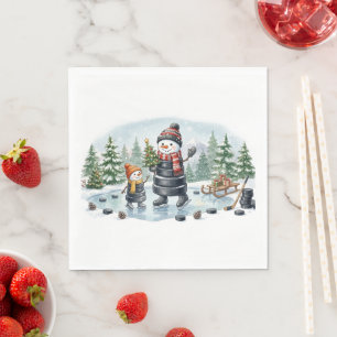 Servilleta De Papel Tema de fiesta de muñeco de nieve de hockey