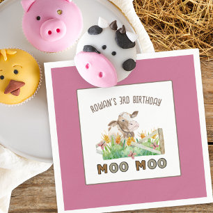 Servilleta De Papel Tema de granja Vaca Moo Moo Fiesta de cumpleaños p