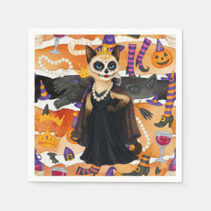 Servilleta De Papel Tema de Halloween para los amantes del gato con qu
