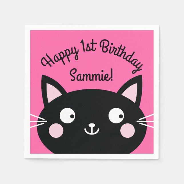 Servilleta De Papel Tema de la fiesta de cumpleaños del gato lindo Kit (Anverso)