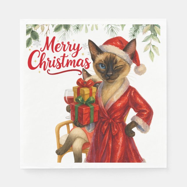 Servilleta De Papel Tema de Navidades gatos siameses (Anverso)