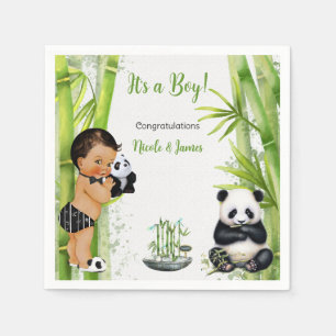 Servilleta De Papel Tema de Panda y Bambú Bebé Niño Negro Blanco Verde
