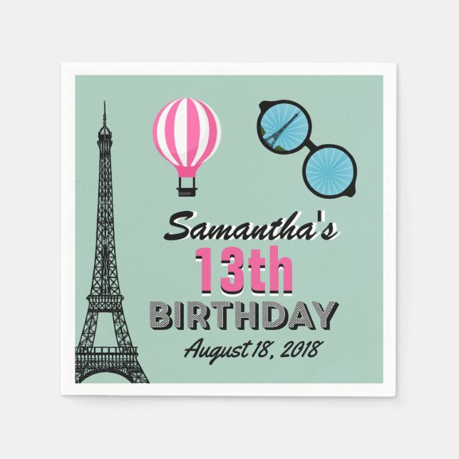 Servilleta De Papel Tema de París Feliz Cumpleaños Papel Napkin (Anverso)