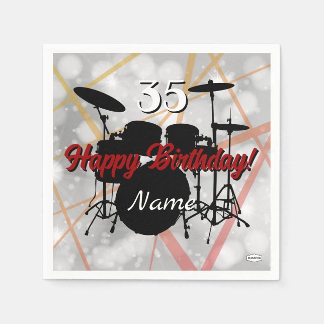 Servilleta De Papel Tema de servilletas de cumpleaños de baterista HAM (Anverso)
