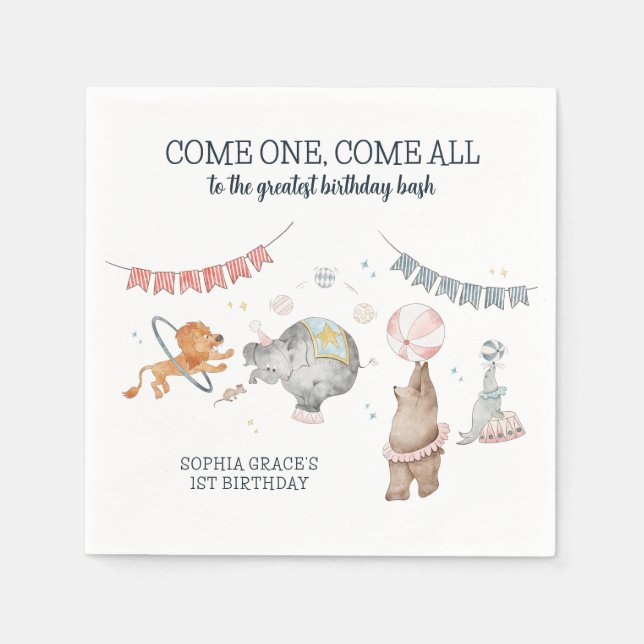 Servilleta De Papel Tema del Carnaval Fiesta Circo Primer Cumpleaños (Anverso)