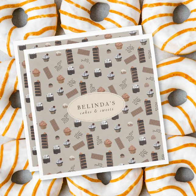 Servilleta De Papel Tema del chocolate Panadería Nombre personalizado  (Chocolate Theme Bakery Chef Custom Name Napkins)
