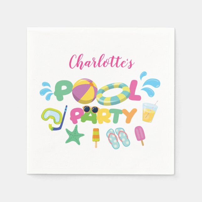 Servilleta De Papel Tema del Fiesta de la piscina (Anverso)
