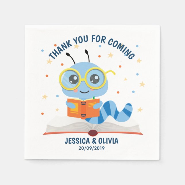Servilleta De Papel Tema del gusano de biblioteca azul (Anverso)