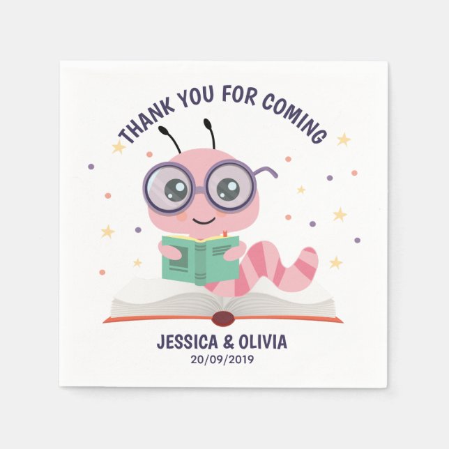 Servilleta De Papel Tema del gusano de biblioteca rosado (Anverso)