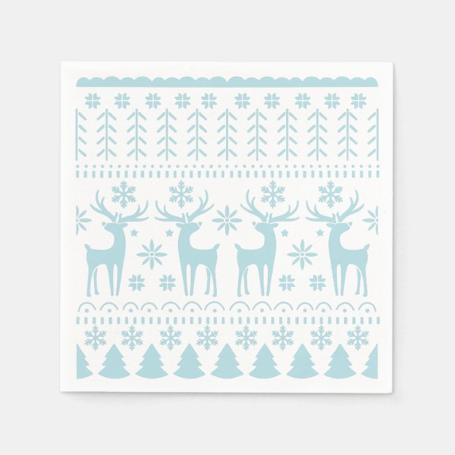 Servilleta De Papel Tema del invierno del Arte Popular Azul Ártico (Anverso)