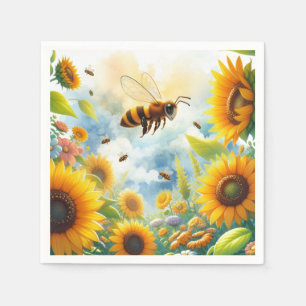 Servilleta De Papel Tema del jardín de girasoles Abeja Trabajadora 