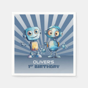 Servilleta De Papel Tema del robot azul retro Primer cumpleaños