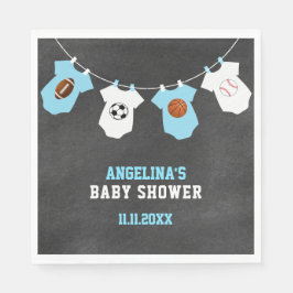 Servilleta De Papel Tema deportivo Chalkboard Blue Boy Baby Shower