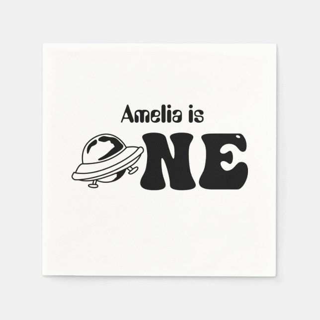 Servilleta De Papel Tema espacial Primer cumpleaños Personalizado OVNI (Anverso)