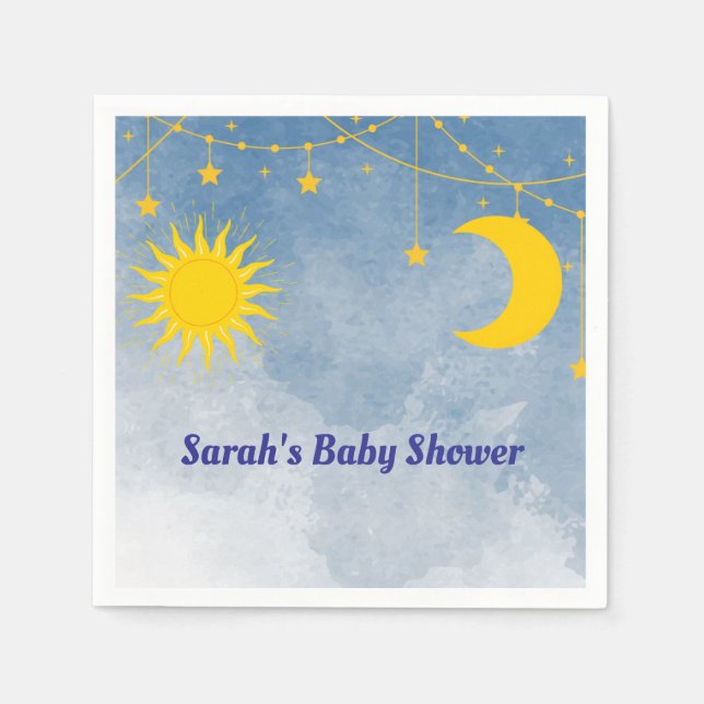 Servilleta De Papel Tema gemelo del Sol Baby Shower y la Luna (Anverso)