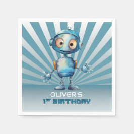 Servilleta De Papel Tema Robot Azul Cumpleaños 1