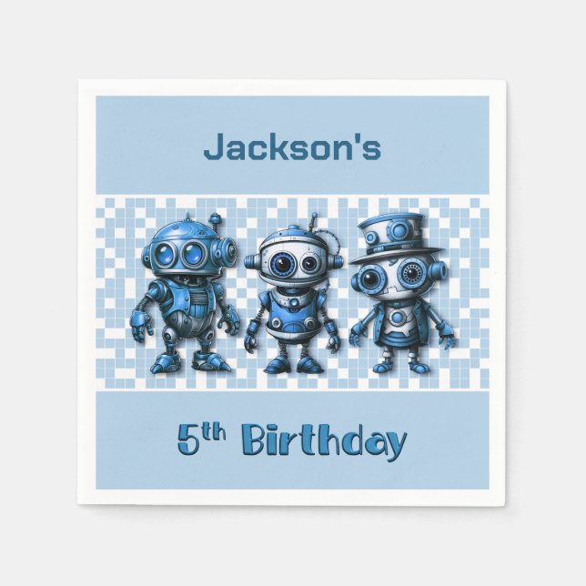 Servilleta De Papel Tema Steampunk Robot 5ª fiesta de cumpleaños (Anverso)