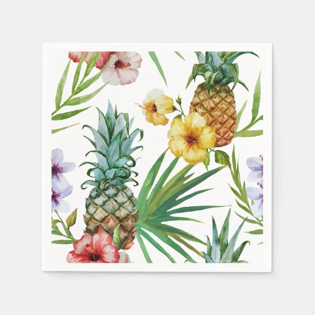 Servilleta De Papel Tema tropical hawaiano acuarela patrón de piña (Anverso)