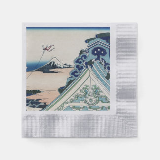Servilleta De Papel Templo Honganji Vista del Monte Fuji Grabado Japon