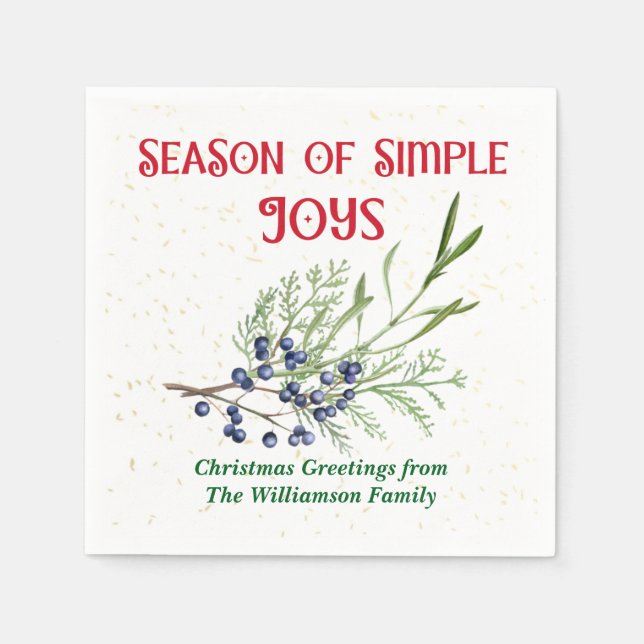 Servilleta De Papel Temporada de Simples Placeres Juniper Azul Navidad (Anverso)