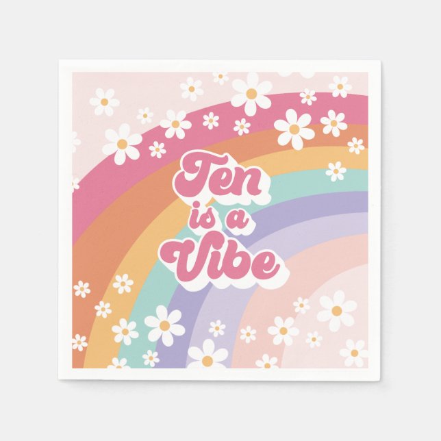 Servilleta De Papel Ten es un arco iris retro vibra 10 cumpleaños (Anverso)